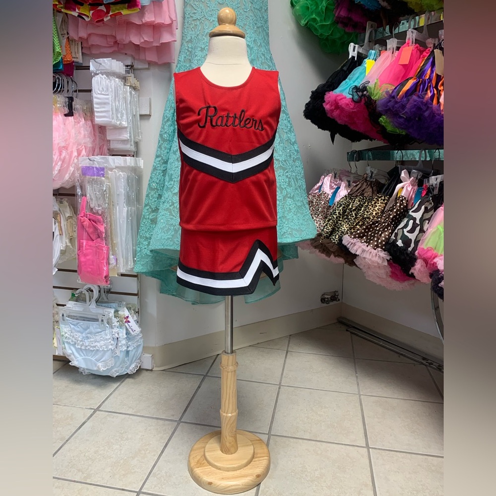Childs Size 3 thru 8 Red Black & White Rattlers Logo Cheerleading Uniform NWT